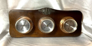 Vintage Springfield Weather Station Barometer Thermometer Hygrometer Wood Eagle